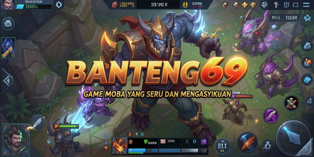 Screenshot BANTENG69 menunjukkan aksi pertarungan MOBA yang seru dan dinamis.