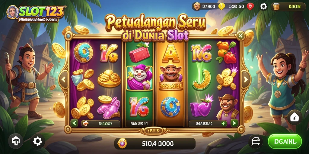Screenshot gameplay SLOT123 menunjukkan aksi seru di dunia petualangan slot.